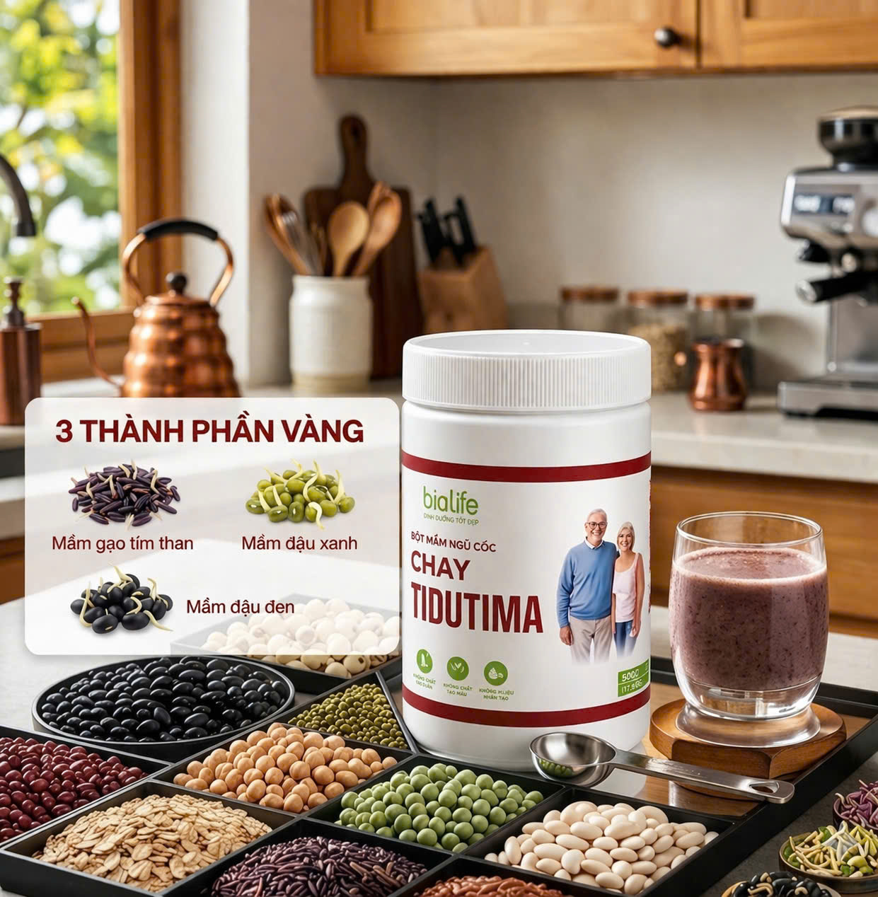 TIDUTIMA — 3 Thành Phần Vàng: Mầm Gạo Tím Than, Mầm Đậu Xanh, Mầm Đậu Đen